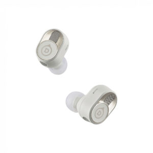 devialet-gemini-ii-light-pearl-product-image-2 Pair of white wireless earbuds with metallic accents