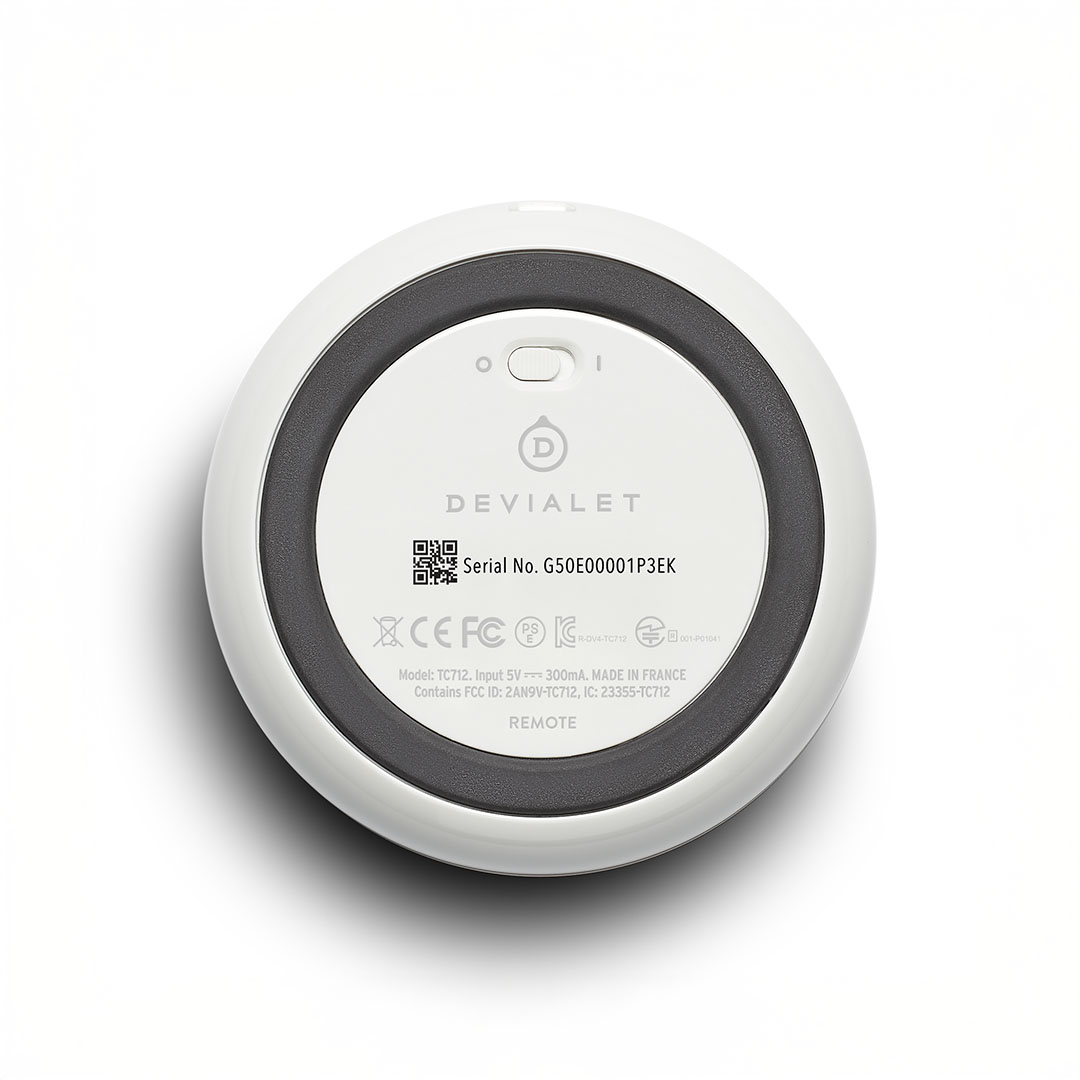 Underside of Devialet remote control with serial label