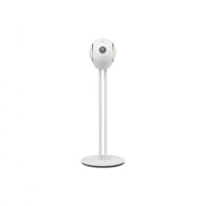 White electronic device mounted on a tall floor stand