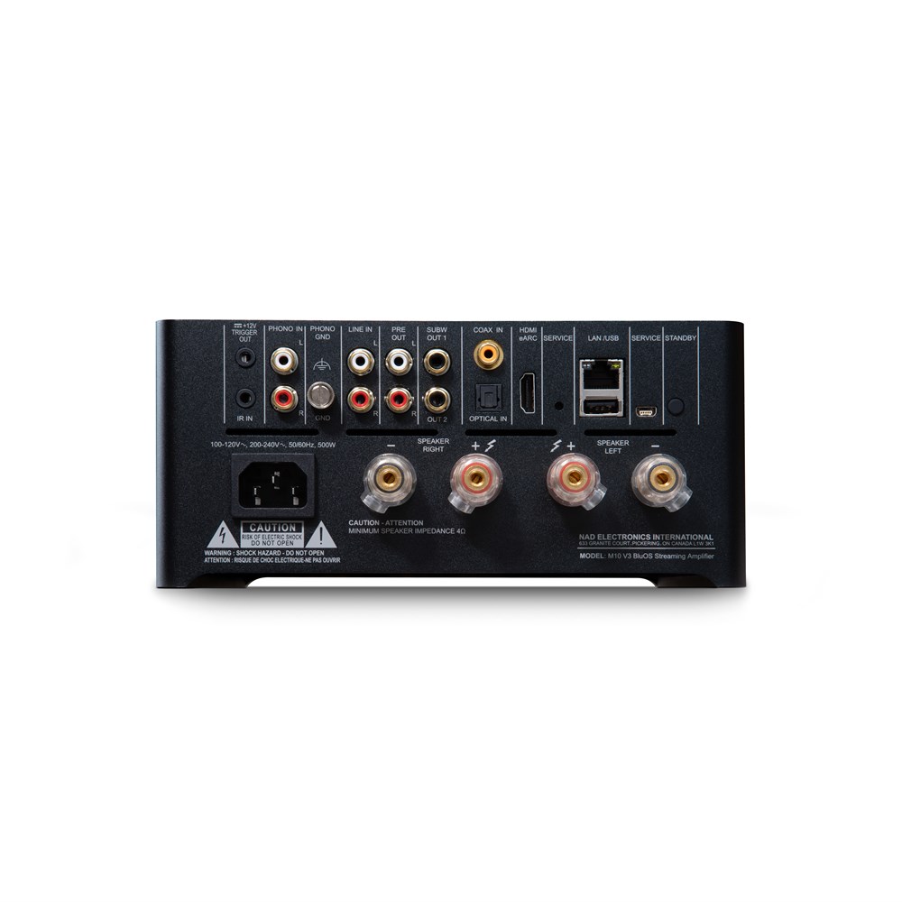 Back of home audio amplifier showing connections.