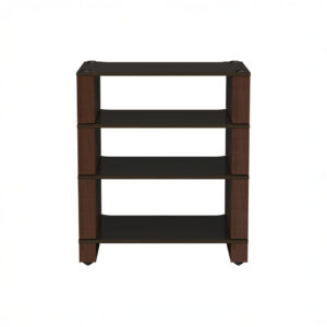 Four-tier wooden bookshelf on a white background.