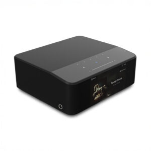 Black wireless speaker with touchscreen display