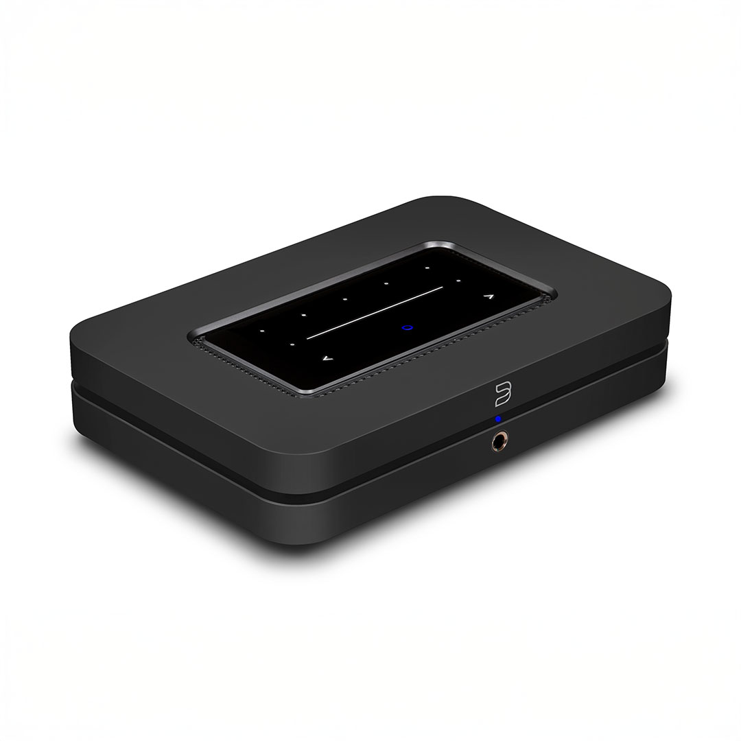 Black audio streaming device with touch controls