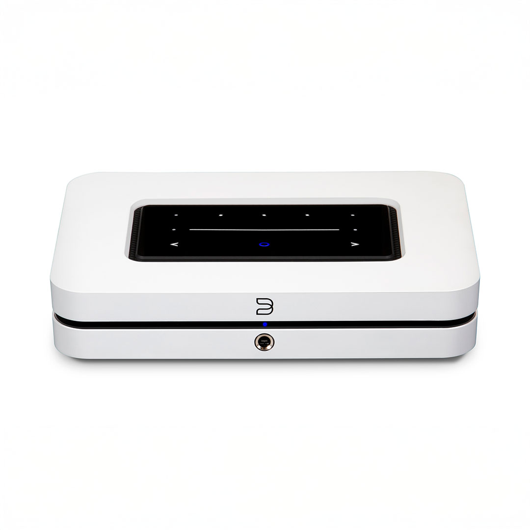 Modern white electronic audio device front view