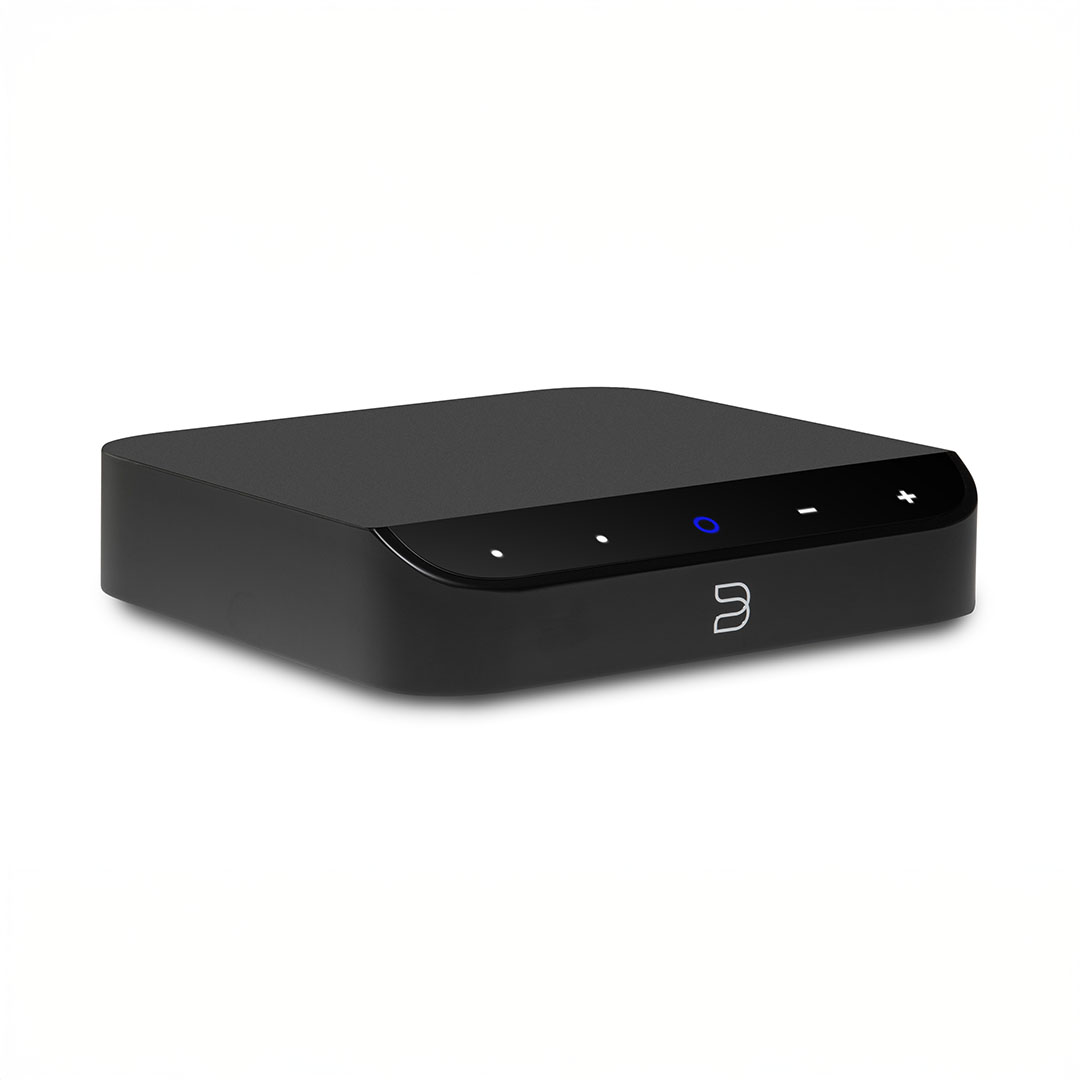 Black wireless audio streamer device front view