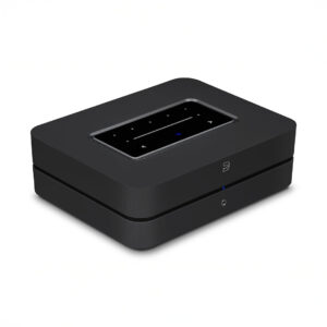 Black digital media streaming device on white background.