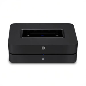 Black wireless audio streaming device with touch controls.