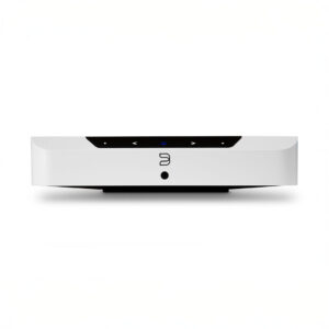 White audio streaming device, front view