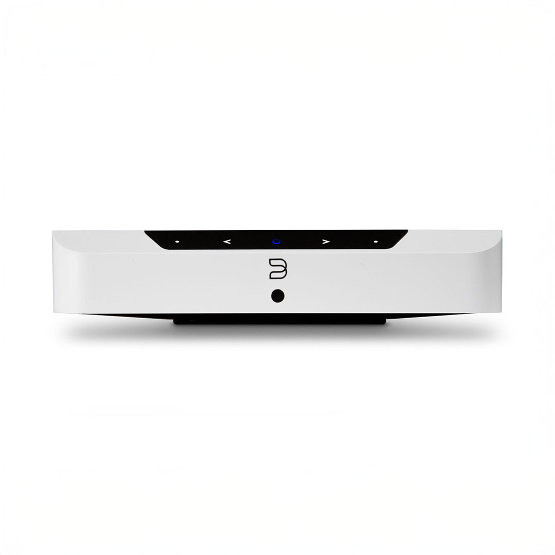 White audio streaming device, front view