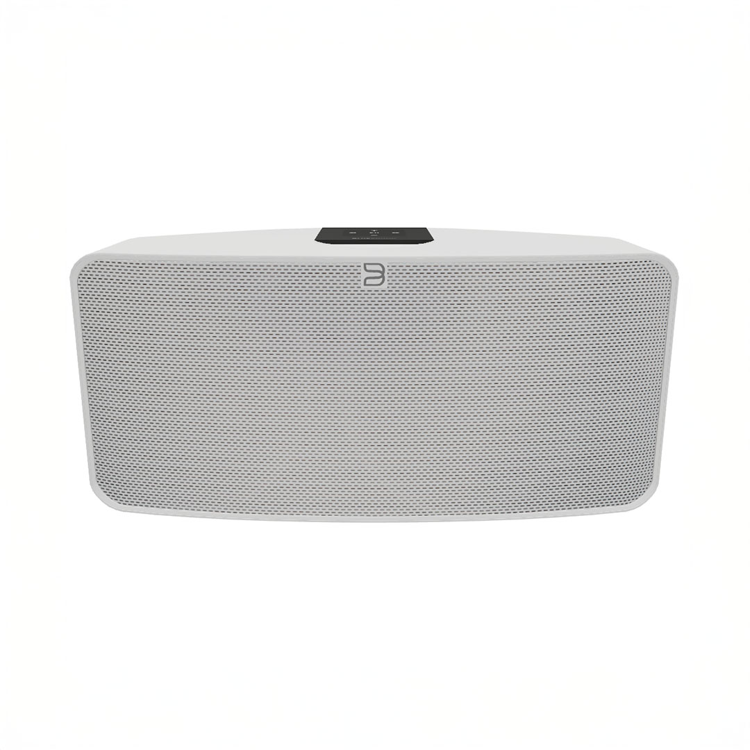 Portable wireless speaker with gray mesh design.