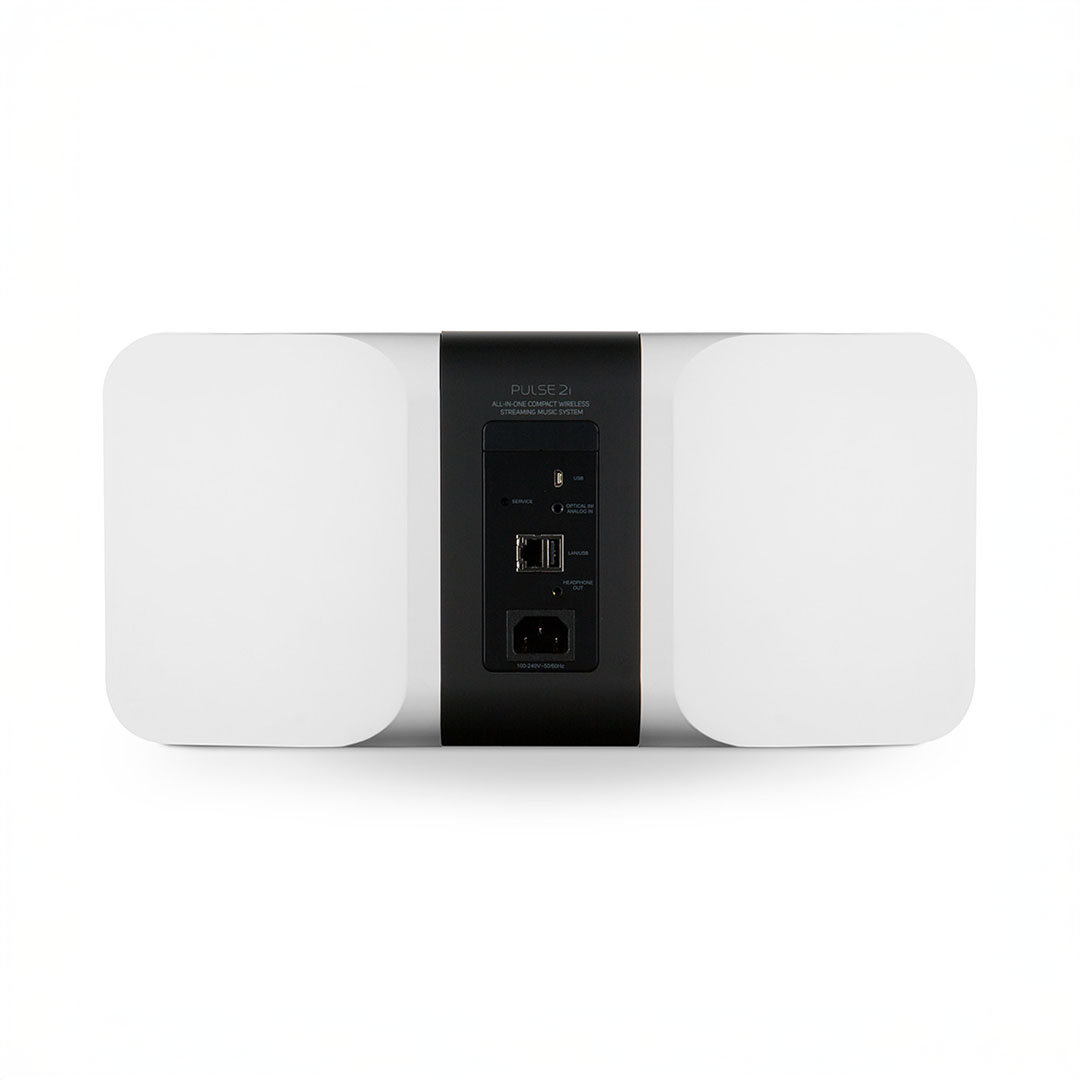 Back view of wireless streaming speaker.