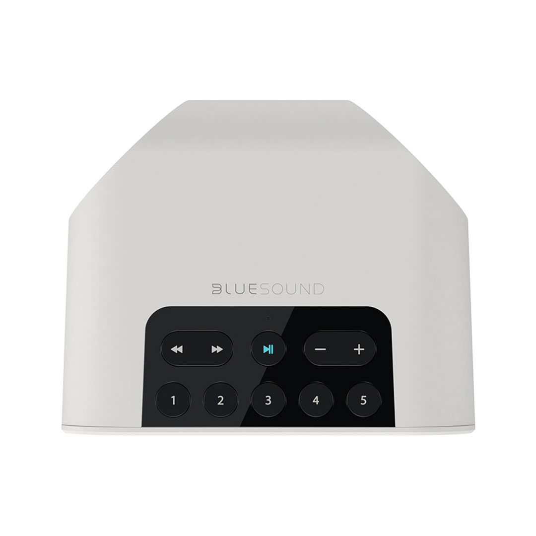 Bluesound audio device with control panel.