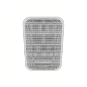 White ceiling speaker with perforated grill.