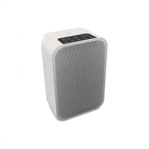 White Bluetooth speaker with control buttons