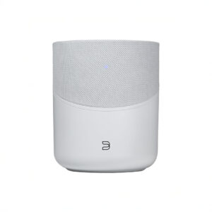 Modern white smart speaker with sleek design.