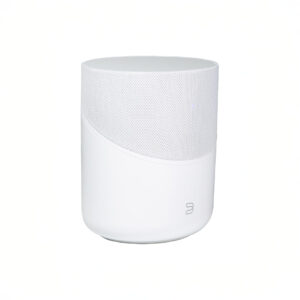 White smart speaker isolated on white background.