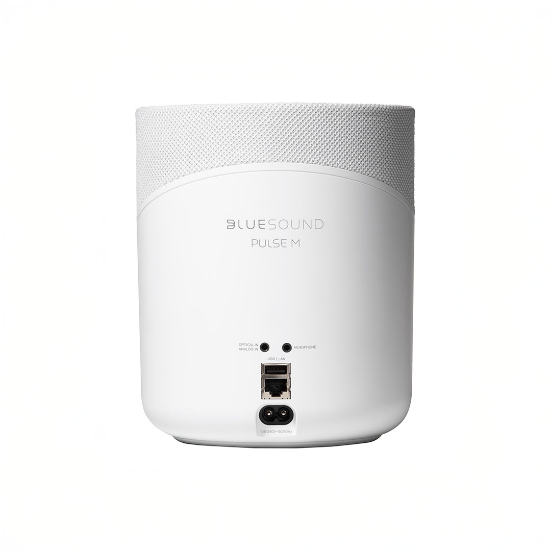 Bluesound Pulse M white speaker back view.