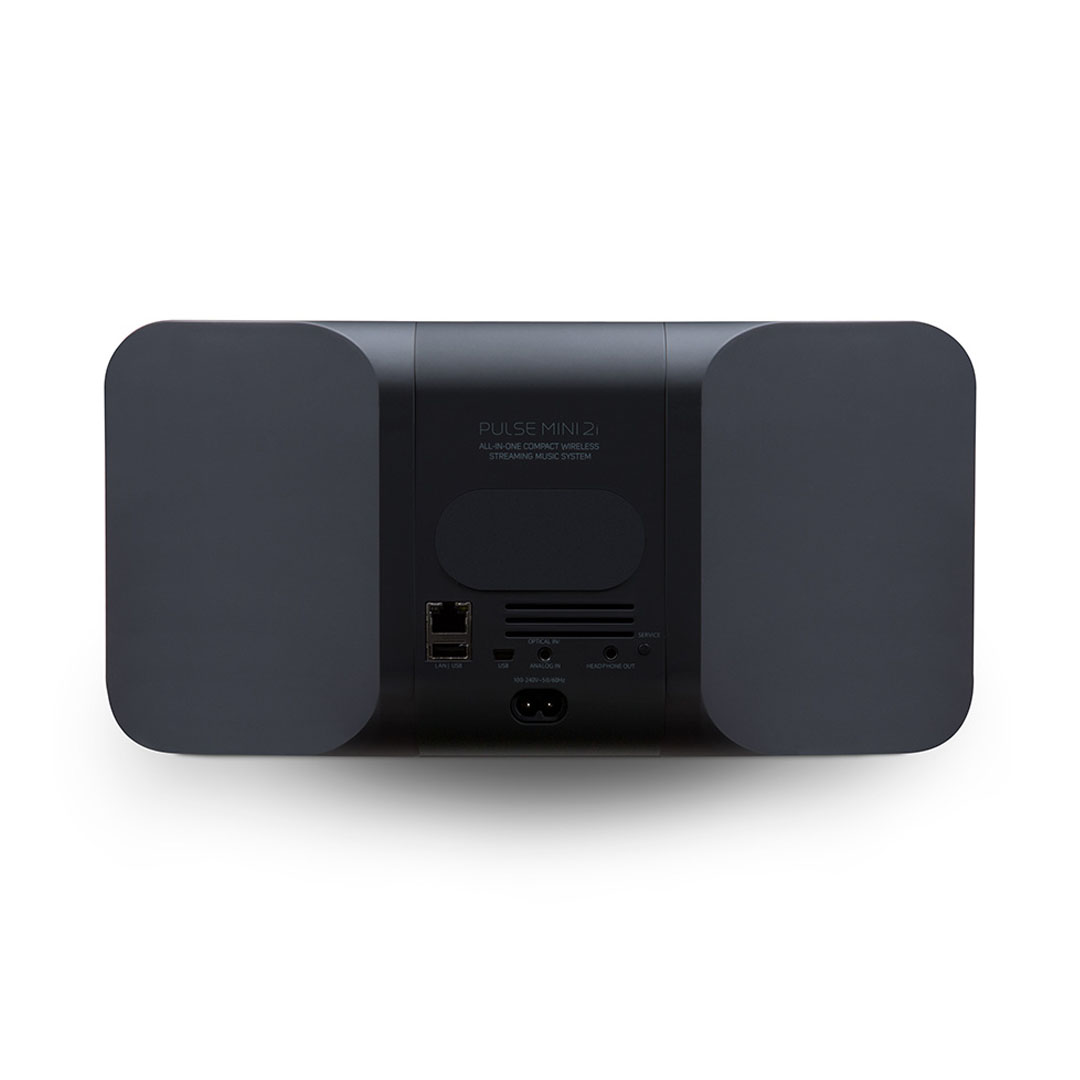 Back view of compact wireless speaker system.