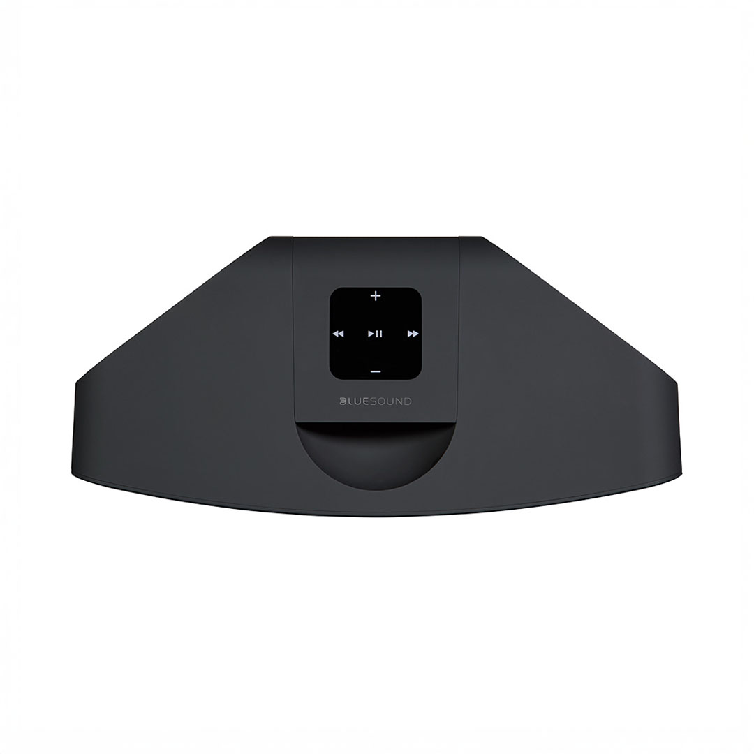 Bluesound wireless speaker with control panel.