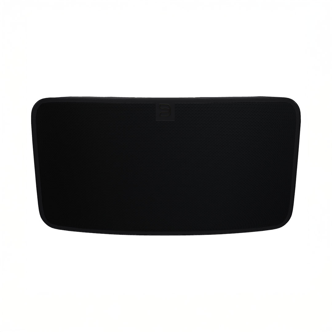 Black wireless speaker with rectangular design.