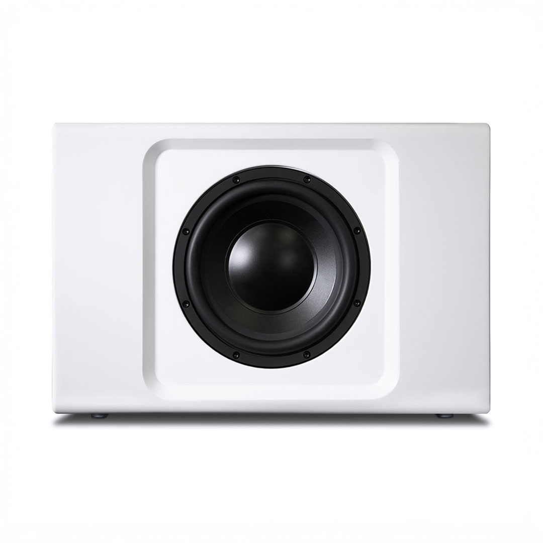 White subwoofer with black speaker cone