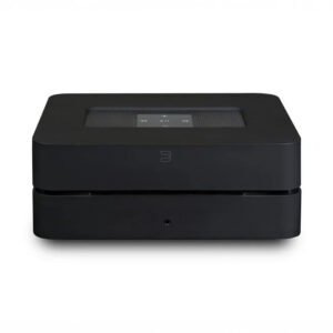 Black wireless music streamer device.