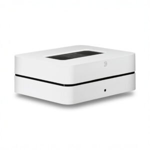 White electronic device with vented top panel.
