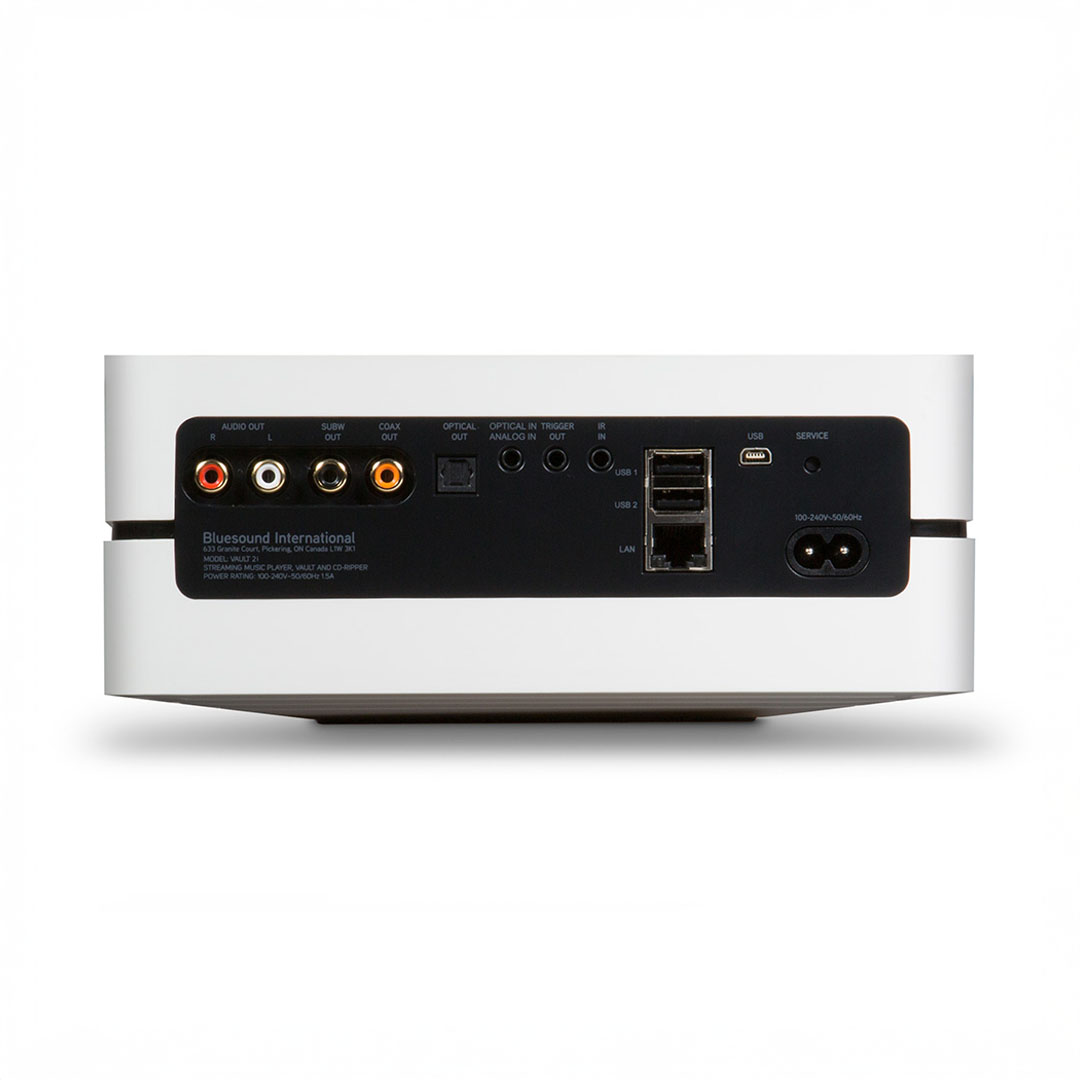 Audio device rear view with multiple connections.