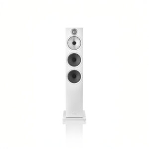 White floor-standing speaker with three drivers