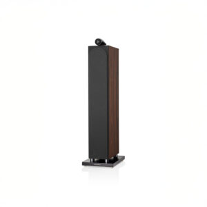 Tall brown tower speaker with black front panel.