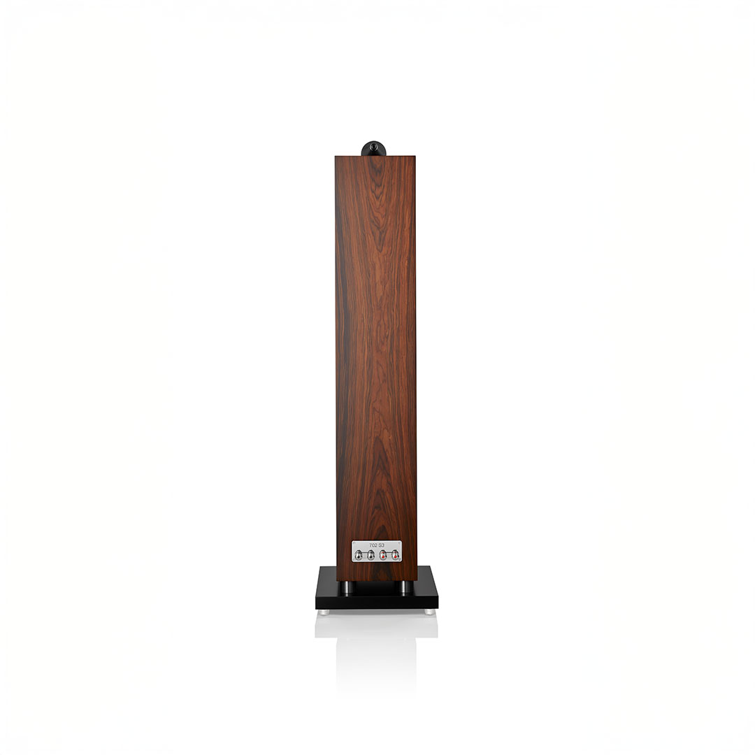 Rear view of tall wooden speaker