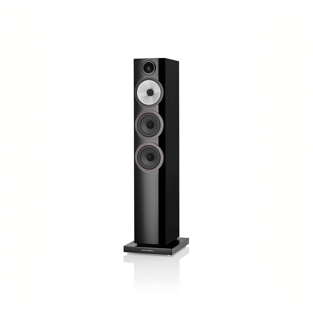 Black floor-standing speaker with three drivers