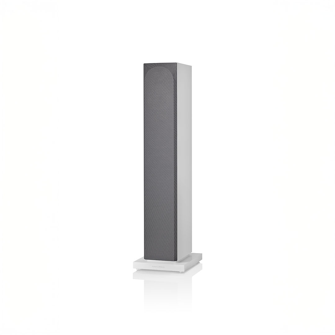 Modern upright speaker on white background