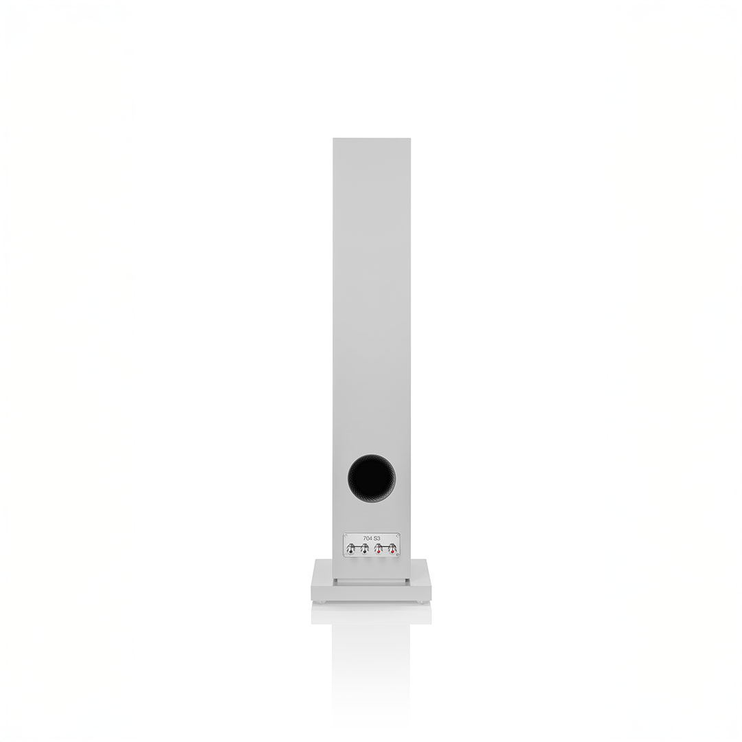 Gray speaker tower on white background.