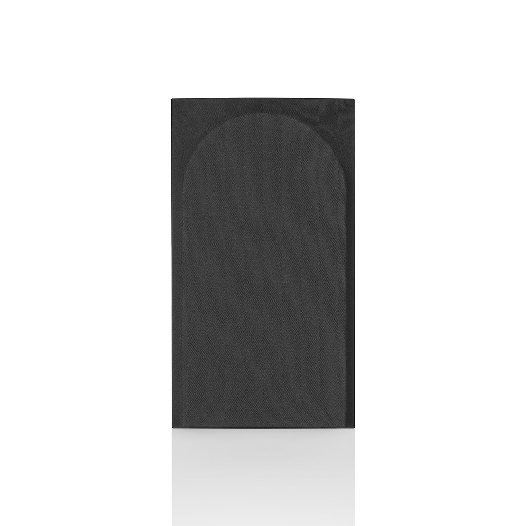 Black rectangular speaker with curved top design.