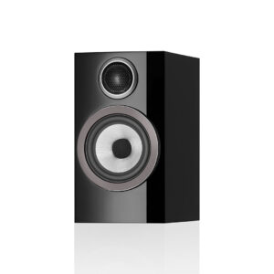 Black hi-fi speaker with circular drivers.