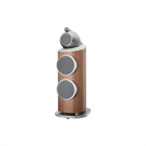 Modern wooden floor-standing speaker with three drivers.