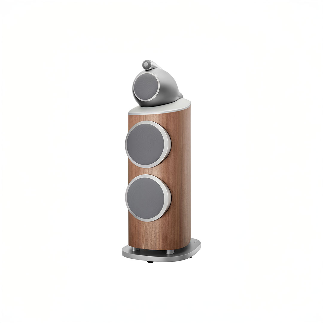 Modern wooden floor-standing speaker with three drivers.