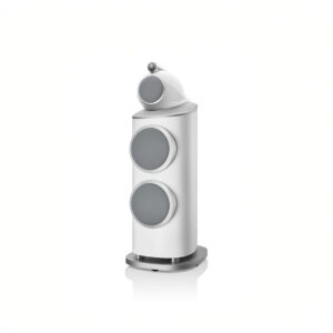 Modern white audio speaker with three drivers