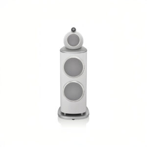 Modern white floor-standing speaker with sleek design
