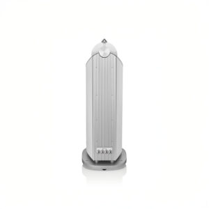 Silver standing audio speaker with sleek design