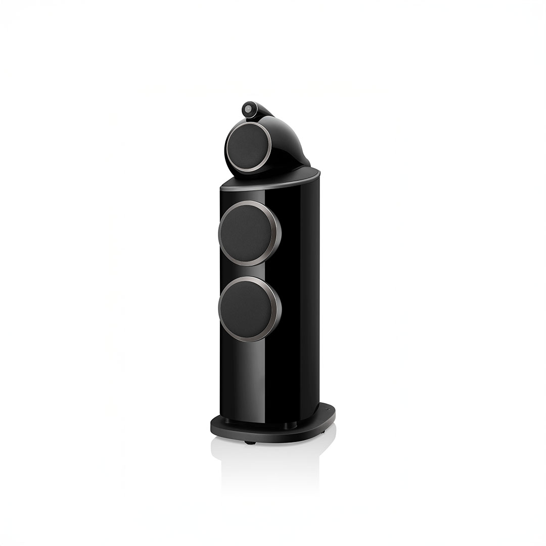 Black high-end audio speaker with three drivers