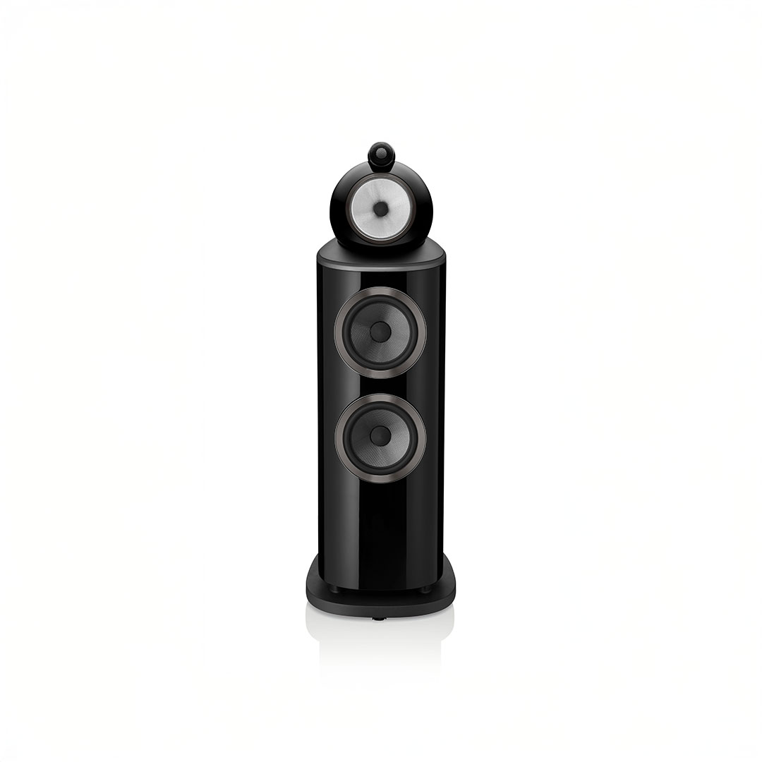 Black modern speaker with three drivers, isolated