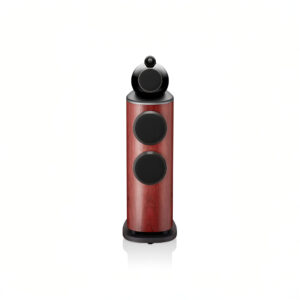 Elegant wooden tower speaker with black accents