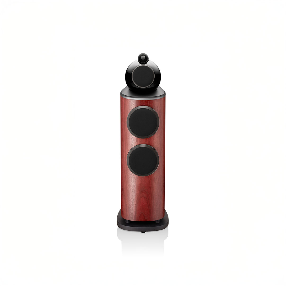 Elegant wooden tower speaker with black accents