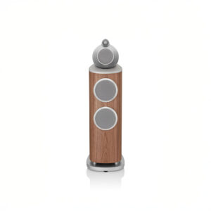 High-end wood speaker with silver accents