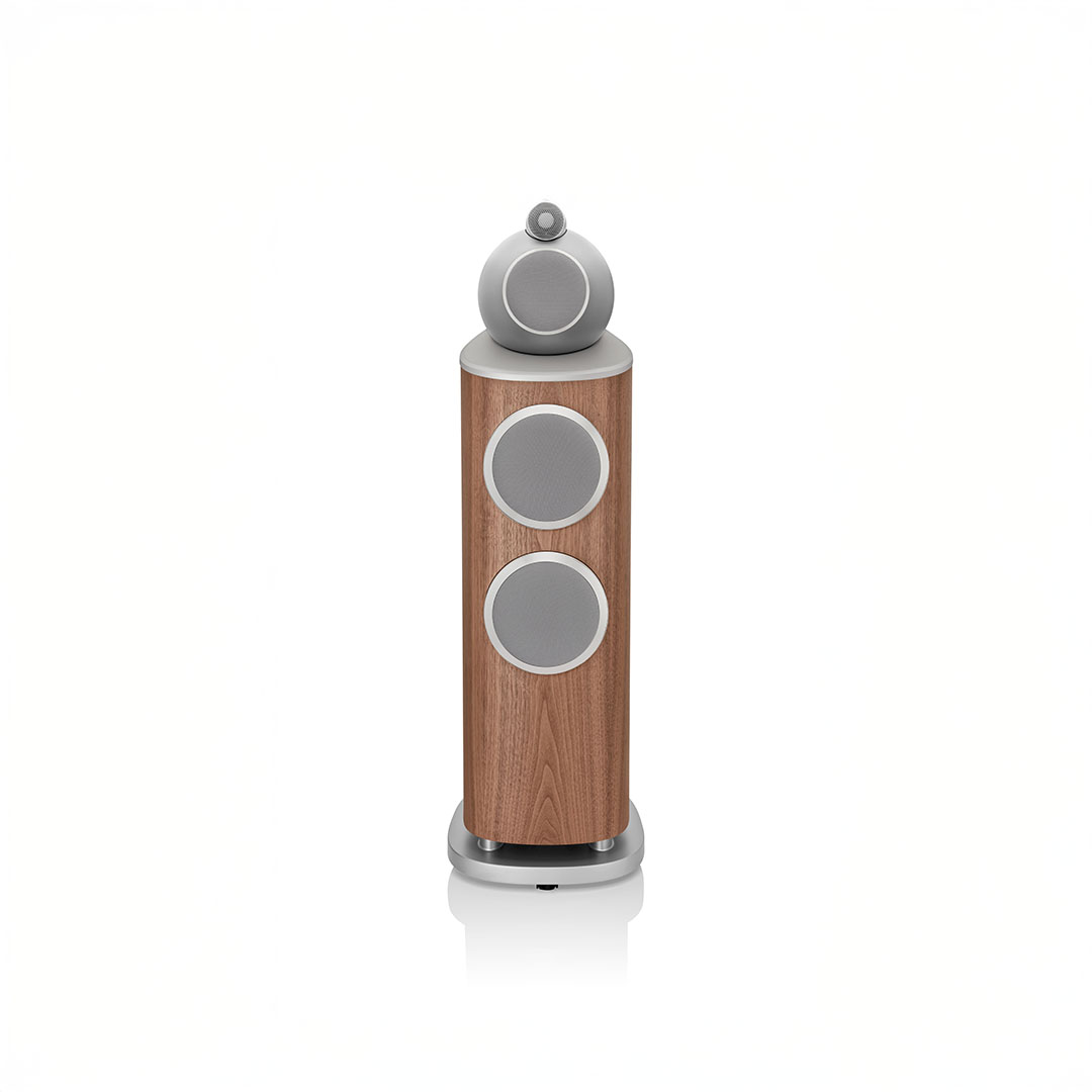 High-end wood speaker with silver accents