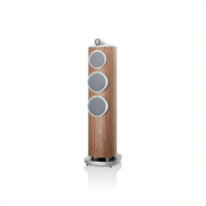Modern wooden floor-standing speaker with three speakers