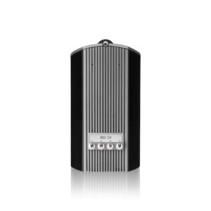 Back view of black 805 D4 speaker with connectors.