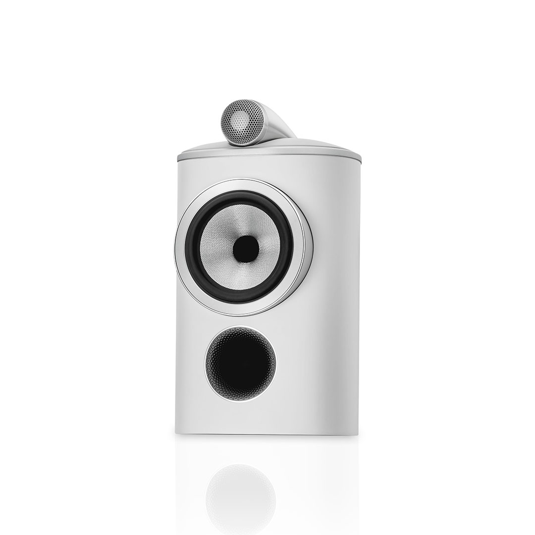 High-end white speaker, modern design and technology.